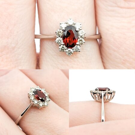 Ring 0.25ctw Round Diamonds 0.58ct Garnet 10kw sz6.25 124030225