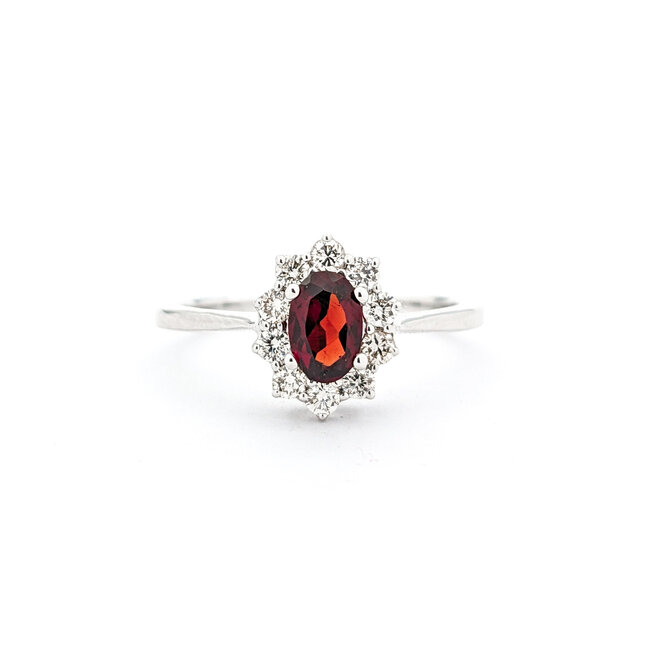 Ring 0.25ctw Round Diamonds 0.58ct Garnet 10kw sz6.25 124030225
