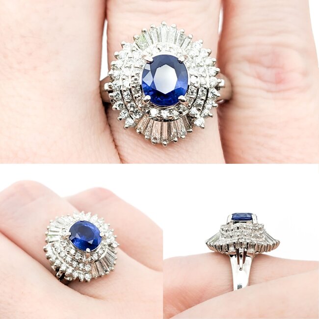 Ring 0.85ctw Round/Baguette Diamonds 1.06ct Sapphire 900pt sz6.5 124030188