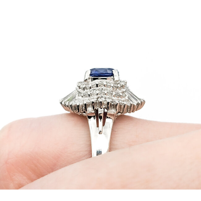 Ring 0.85ctw Round/Baguette Diamonds 1.06ct Sapphire 900pt sz6.5 124030188