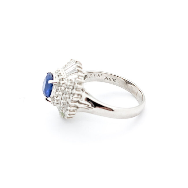 Ring 0.85ctw Round/Baguette Diamonds 1.06ct Sapphire 900pt sz6.5 124030188