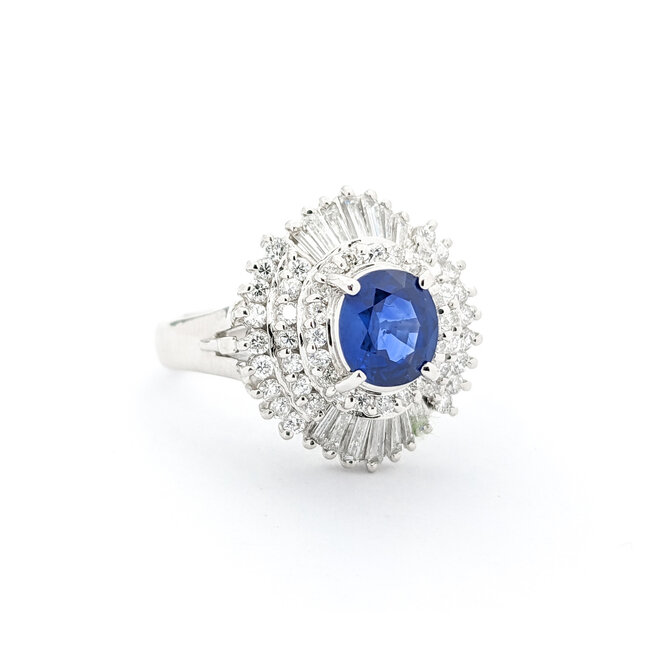 Ring 0.85ctw Round/Baguette Diamonds 1.06ct Sapphire 900pt sz6.5 124030188