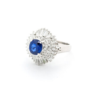 Ring 0.85ctw Round/Baguette Diamonds 1.06ct Sapphire 900pt sz6.5 124030188