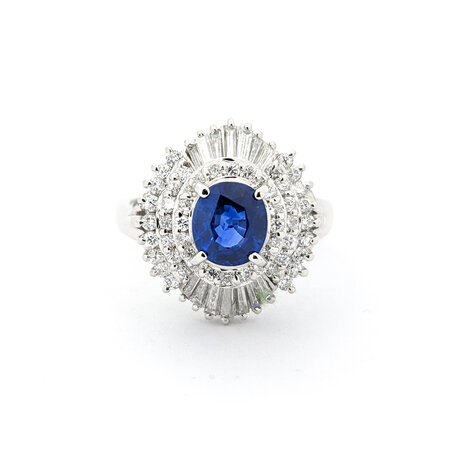 Ring 0.85ctw Round/Baguette Diamonds 1.06ct Sapphire 900pt sz6.5 124030188