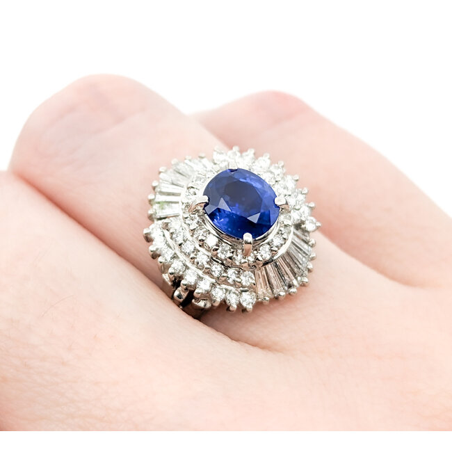 Ring 0.85ctw Round/Baguette Diamonds 1.06ct Sapphire 900pt sz6.5 124030188