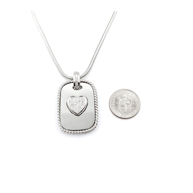 Pendant Cassis Dog Tag Pave Heart W/Snake Chain .33ctw Round Diamonds 36x23mm 18kw 18" 224031006