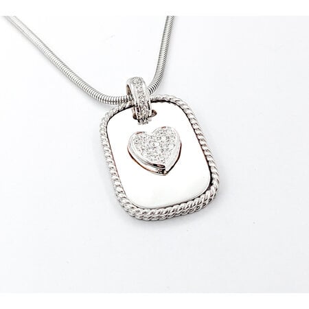 Pendant Cassis Dog Tag Pave Heart W/Snake Chain .33ctw Round Diamonds 36x23mm 18kw 18"" 224031006