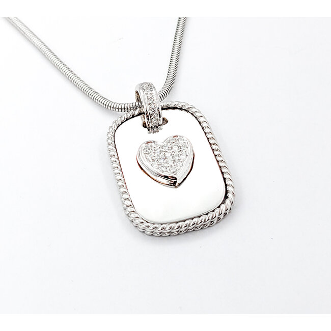 Pendant Cassis Dog Tag Pave Heart W/Snake Chain .33ctw Round Diamonds 36x23mm 18kw 18" 224031006