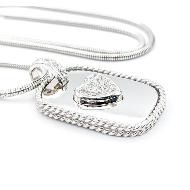 Pendant Cassis Dog Tag Pave Heart W/Snake Chain .33ctw Round Diamonds 36x23mm 18kw 18" 224031006