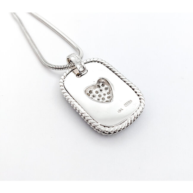 Pendant Cassis Dog Tag Pave Heart W/Snake Chain .33ctw Round Diamonds 36x23mm 18kw 18" 224031006