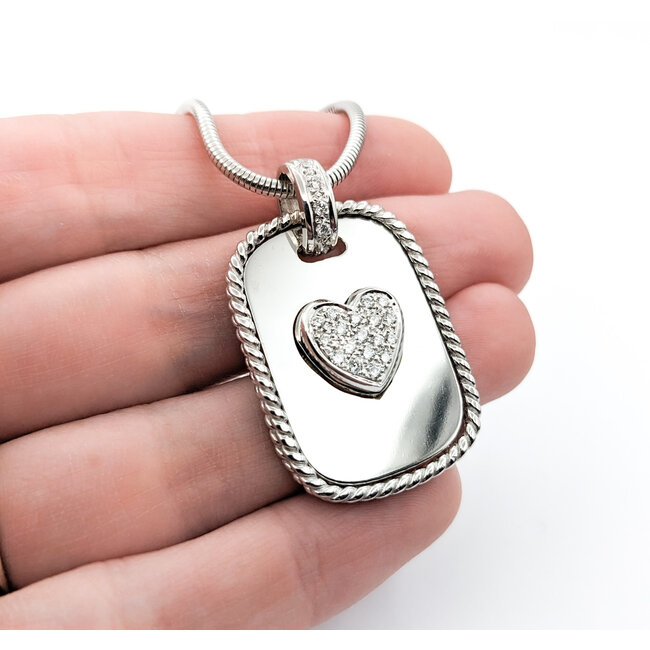 Pendant Cassis Dog Tag Pave Heart W/Snake Chain .33ctw Round Diamonds 36x23mm 18kw 18" 224031006