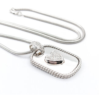 Pendant Cassis Dog Tag Pave Heart W/Snake Chain .33ctw Round Diamonds 36x23mm 18kw 18" 224031006