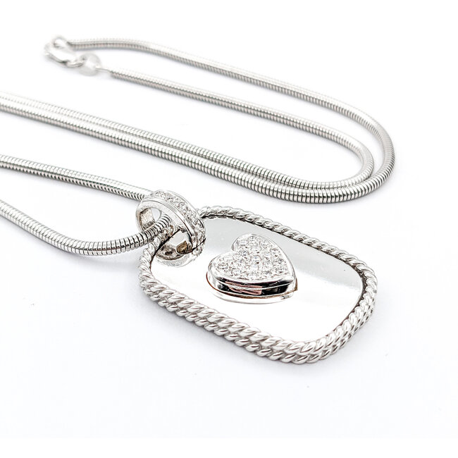 Pendant Cassis Dog Tag Pave Heart W/Snake Chain .33ctw Round Diamonds 36x23mm 18kw 18" 224031006