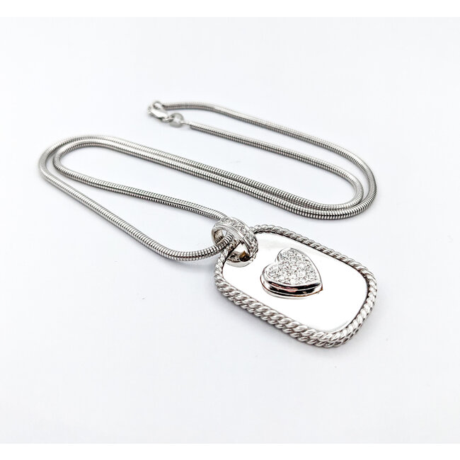 Pendant Cassis Dog Tag Pave Heart W/Snake Chain .33ctw Round Diamonds 36x23mm 18kw 18" 224031006