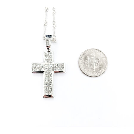 Pendant Cross W/Cable Chain 3.00ctw Princess/Baguette Diamonds 18kw 224031007