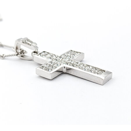 Pendant Cross W/Cable Chain 3.00ctw Princess/Baguette Diamonds 18kw 224031007