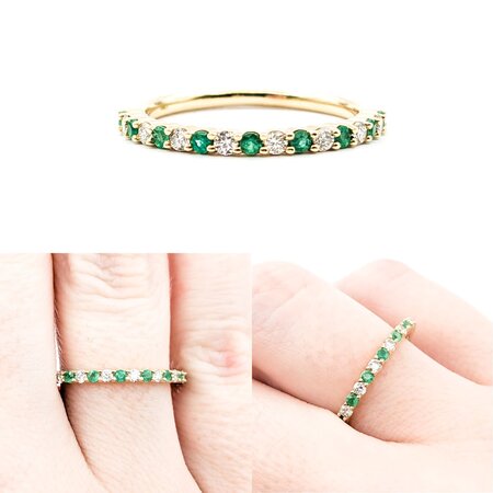 Ring 0.17ctw Round Diamonds 0.18ctw Emerald 14ky sz6 124030221