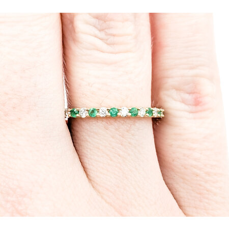 Ring 0.17ctw Round Diamonds 0.18ctw Emerald 14ky sz6 124030221