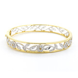  Bracelet Hinged Bangle .97ctw Round Diamonds Milgrain Floral Design 18ktt 7" 8.5mm 224023005