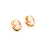  Earrings 12x10 Shell Cameo 1960's 10ky 224044451