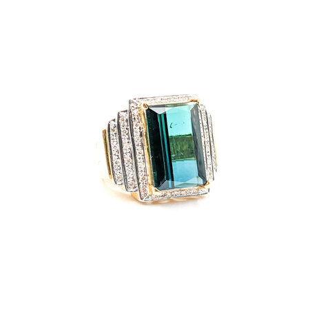 Ring .20ctw Round Diamonds 9.38ct GIA Blue Green Tourmaline 18ky sz7 224030156