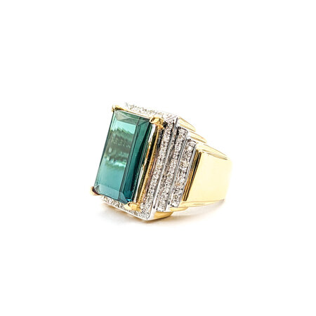 Ring .20ctw Round Diamonds 9.38ct GIA Blue Green Tourmaline 18ky sz7 224030156