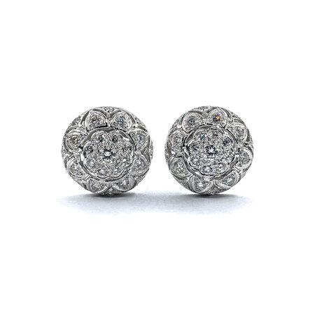 Earrings Button 2.00ctw Round Diamonds Omega Back 7.4mm 18kw 224034007