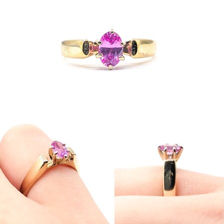 Ring Cathedral Solitaire .66ct Oval Pink Sapphire 14ky 224040156