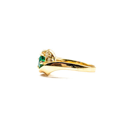 Ring Ribbon Motif .04ctw Single Cut Diamonds .60ct Emerald 14ky sz6 224040153
