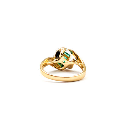 Ring Ribbon Motif .04ctw Single Cut Diamonds .60ct Emerald 14ky sz6 224040153