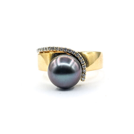 Ring .10ctw Round Diamonds 9.5mm Tahitian Pearl 14ky Sz7 222020052