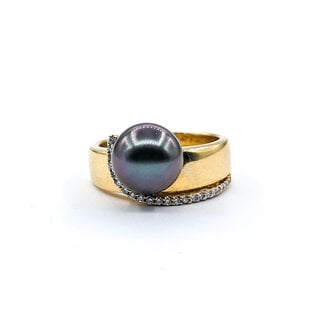 Ring .10ctw Round Diamonds 9.5mm Tahitian Pearl 14ky Sz7 222020052