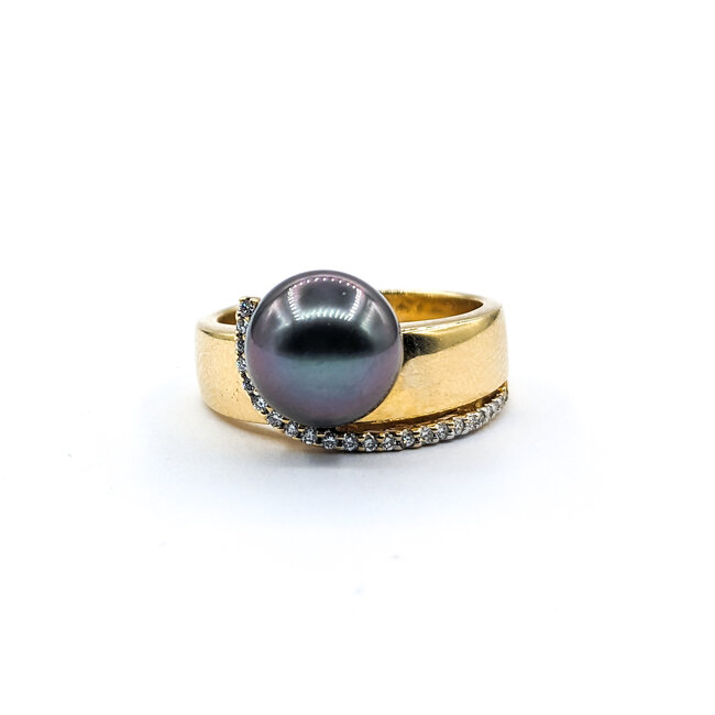 Ring .10ctw Round Diamonds 9.5mm Tahitian Pearl 14ky Sz7 222020052