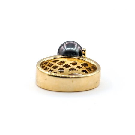 Ring .10ctw Round Diamonds 9.5mm Tahitian Pearl 14ky Sz7 222020052