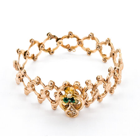 Bracelet Vintage 2.5mm Round Emeralds Pearls 14ky Adjustable 223110121