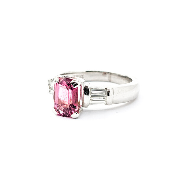 Ring .33ctw Baguette Diamonds 1.35ct Pink Tourmaline 950pt Sz5.5 123120127