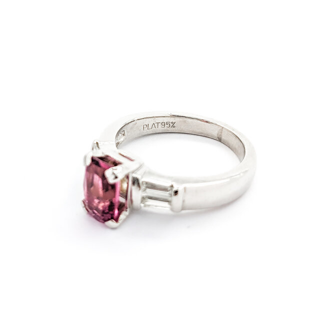 Ring .33ctw Baguette Diamonds 1.35ct Pink Tourmaline 950pt Sz5.5 123120127