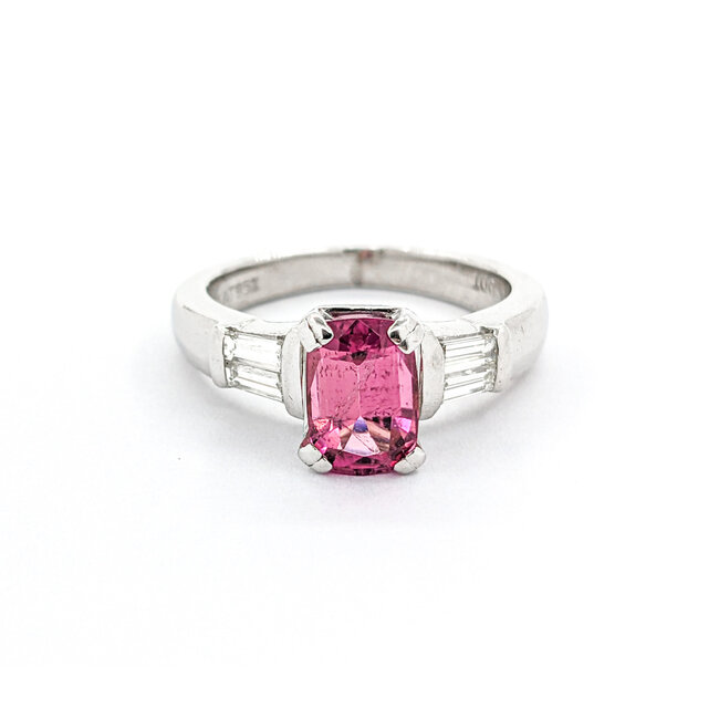 Ring .33ctw Baguette Diamonds 1.35ct Pink Tourmaline 950pt Sz5.5 123120127
