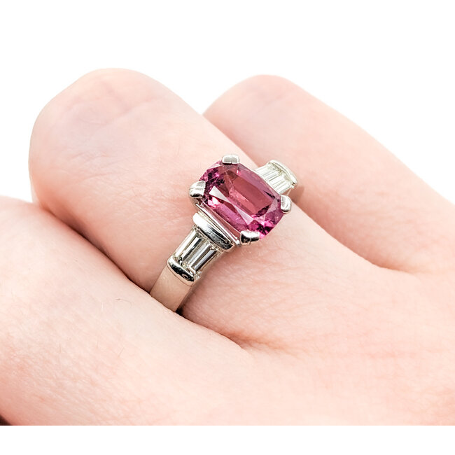 Ring .33ctw Baguette Diamonds 1.35ct Pink Tourmaline 950pt Sz5.5 123120127