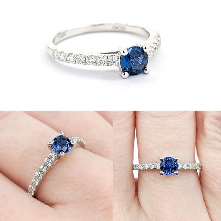 Ring .30ctw Round Diamonds .49ct Blue Sapphire 14kw sz7 124040175