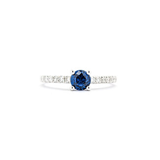 Ring .30ctw Round Diamonds .49ct Blue Sapphire 14kw sz7 124040175