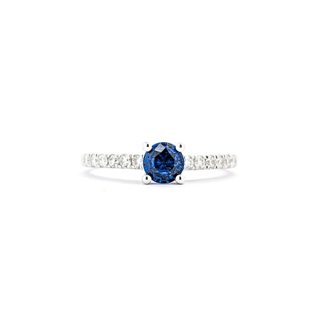 Ring .30ctw Round Diamonds .49ct Blue Sapphire 14kw sz7 124040175