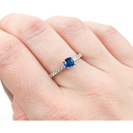 Ring .30ctw Round Diamonds .49ct Blue Sapphire 14kw sz7 124040175
