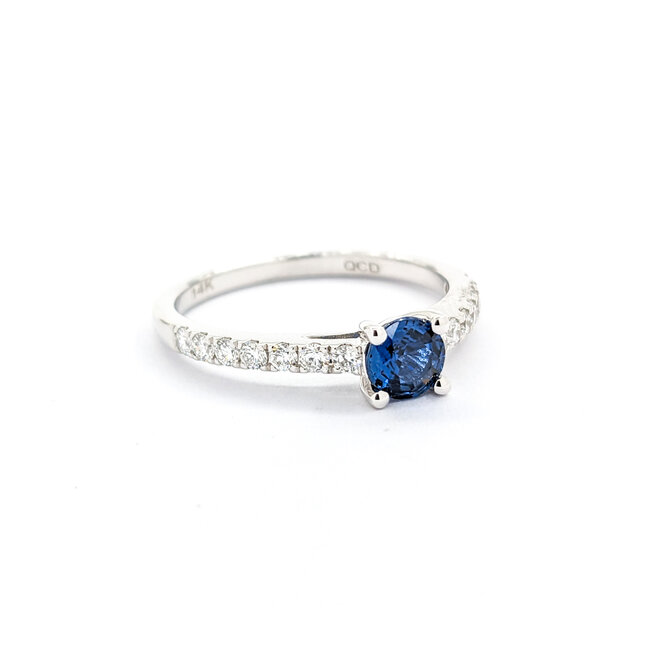 Ring .30ctw Round Diamonds .49ct Blue Sapphire 14kw sz7 124040175