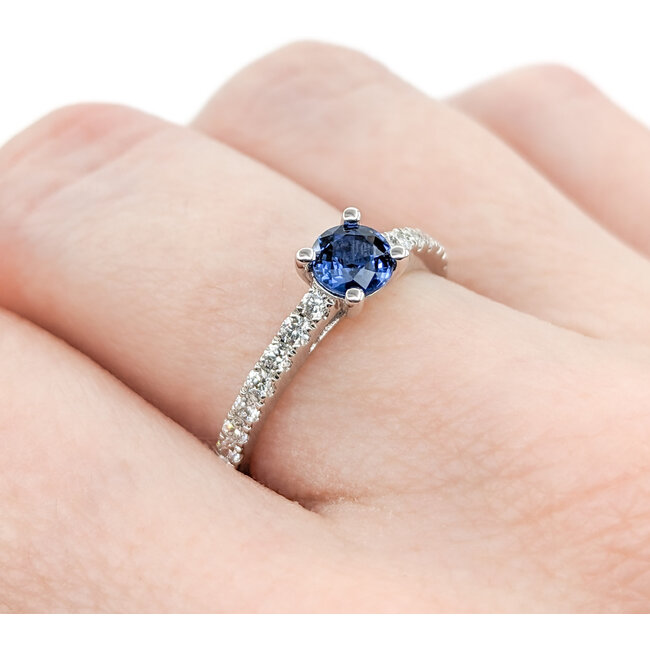 Ring .30ctw Round Diamonds .49ct Blue Sapphire 14kw sz7 124040175