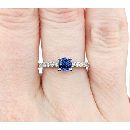 Ring .30ctw Round Diamonds .49ct Blue Sapphire 14kw sz7 124040175
