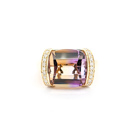 Ring .18ctw Round Diamonds 7.88ct Ametrine 14ky sz7 124040165