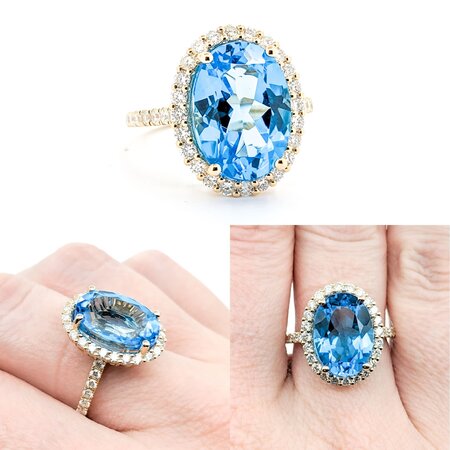 Ring .76ctw Round Diamonds 7.47ct Blue Topaz 14ky sz7 124040157