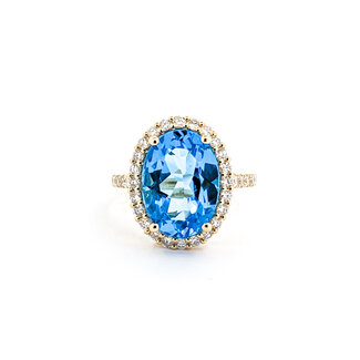 Ring .76ctw Round Diamonds 7.47ct Blue Topaz 14ky sz7 124040157