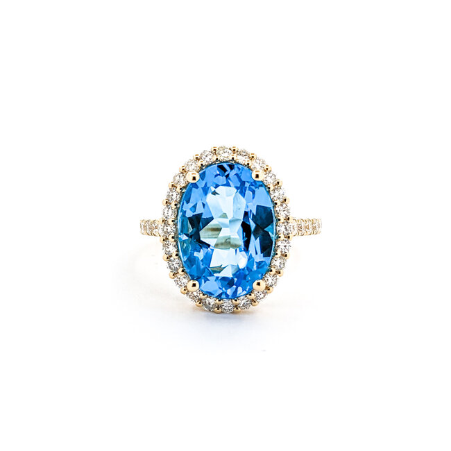 Ring .76ctw Round Diamonds 7.47ct Blue Topaz 14ky sz7 124040157